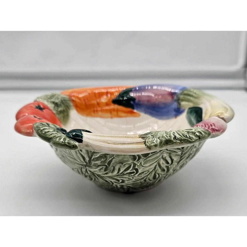 Fitz and Floyd 1992 Vegetable Garden 3D Relief Ceramic Bowl Vintage 5.5in